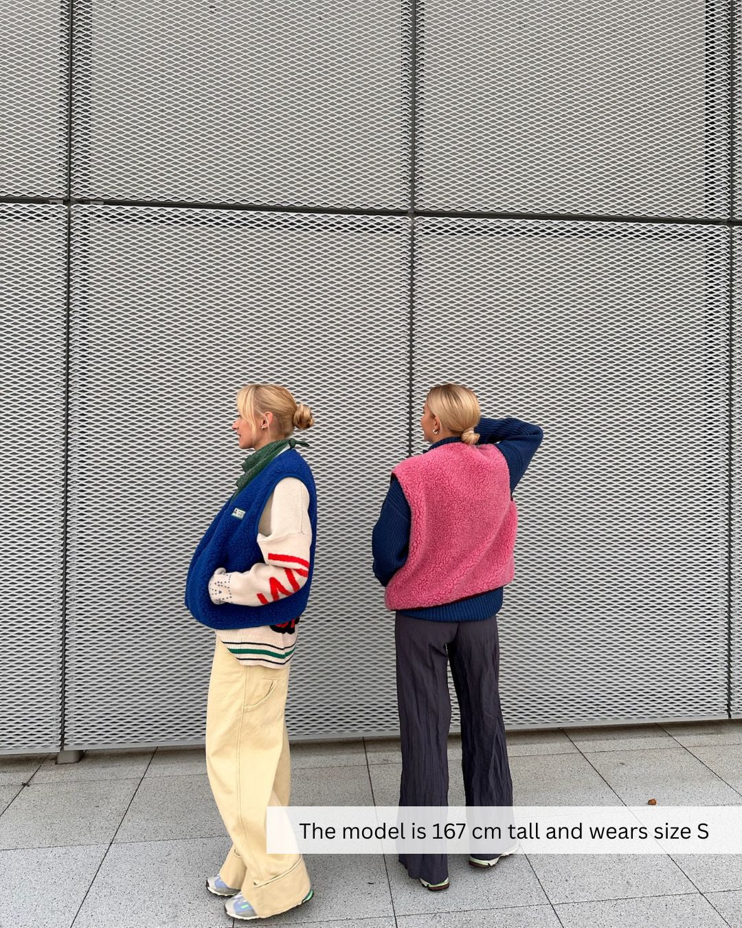 Woman walking in a merino wool vest outfit, natural merino wool vest designed for comfort and layering