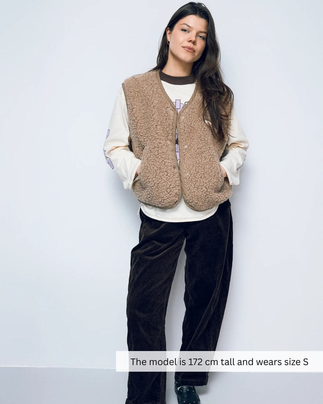Full outfit with women's merino wool vest by Happy Mess natural wool layer perfect for Canadian weather