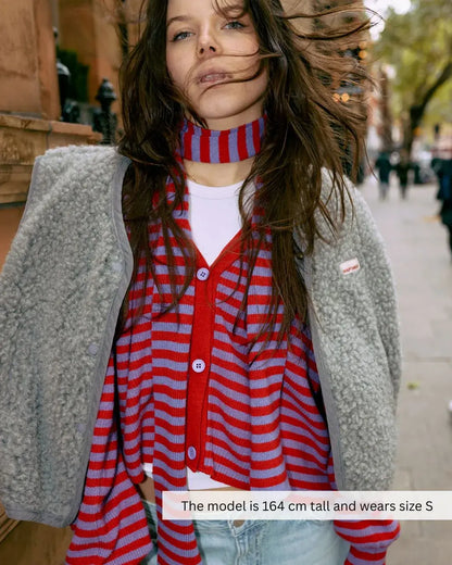 Wool Blend Cardigan with Scarf -  Berry Bloom