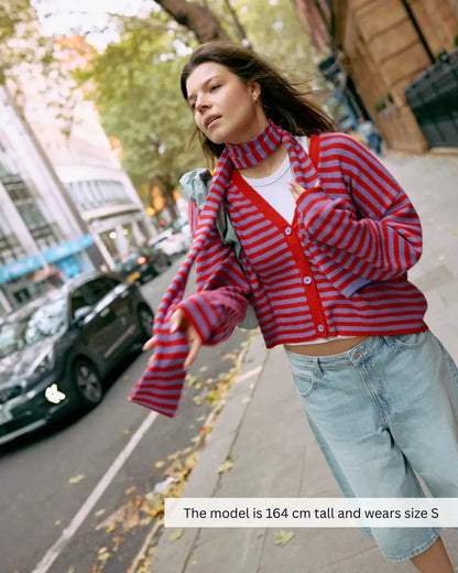 Wool Blend Cardigan with Scarf -  Berry Bloom